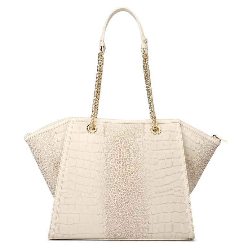 Da Milano Marshmallow Medium Croco Leather Tote - Marshmallow for Women | Best Price UAE